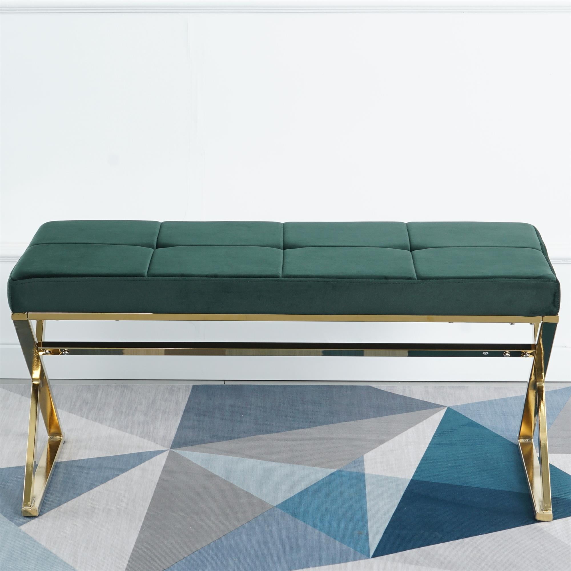 Kadyn Morden Bench, Upholstered Ottoman Bench for Bedroom, Tufted End of Bed Bench for Entryway, Green