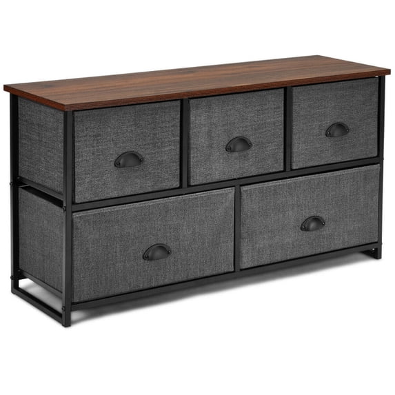 Kadyn Wide Chest of Drawers Dresser for Bedroom, Dresser Storage Tower with 5 Foldable Cloth Storage Cubes, Gray