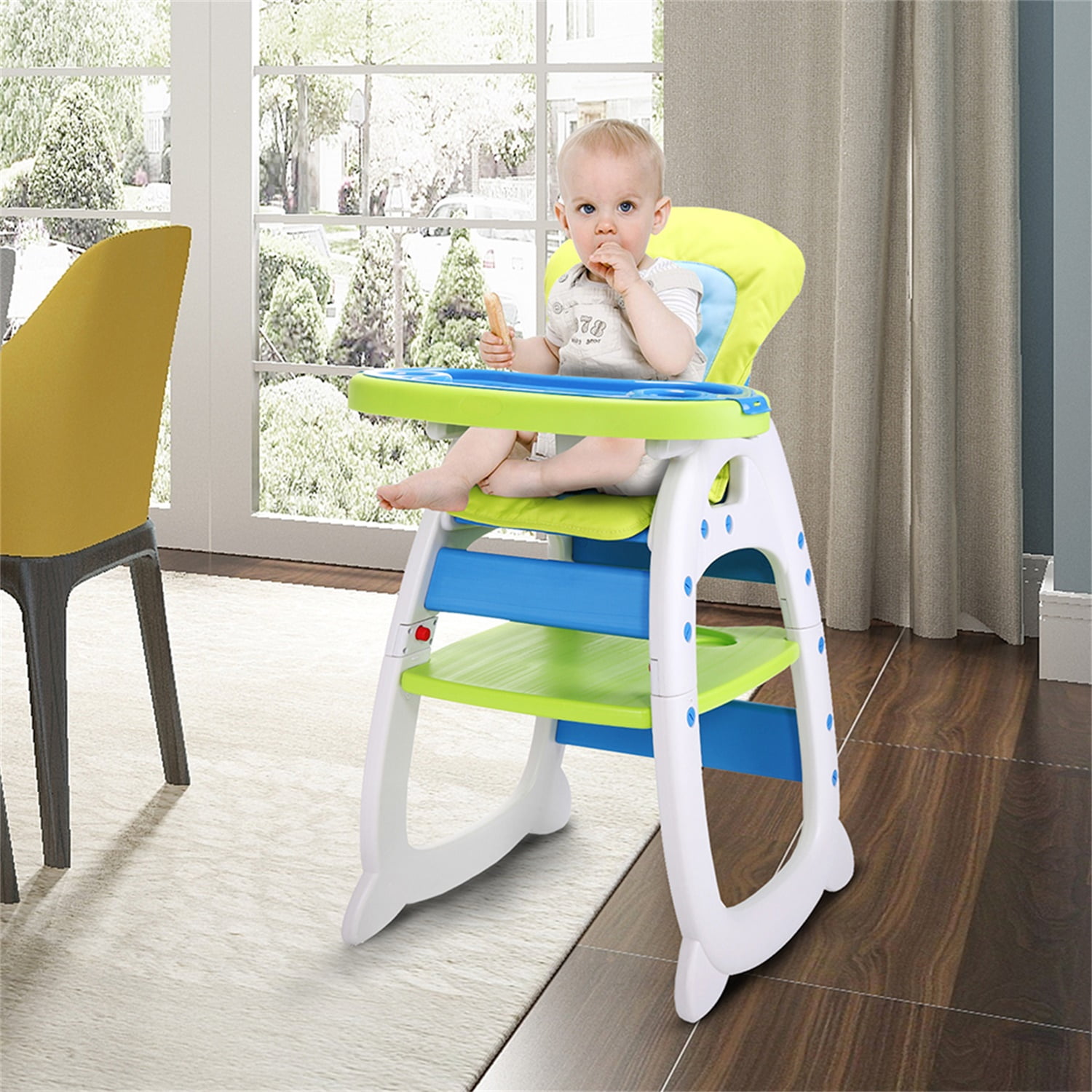 Kadyn Multipurpose Adjustable Highchair, 3 in 1 Infant Table and Chair Set with Feeding Tray and 5-Point Safety Buckle for Baby, Yellow Toddler Dining Booster Seat Kadyn Multipurpose Adjustable Highchair, 3 in 1 Infant Table and Chair Set with Feeding Tray and 5-Point Safety Buckle for Baby, Yellow Toddler Dining Booster Seat