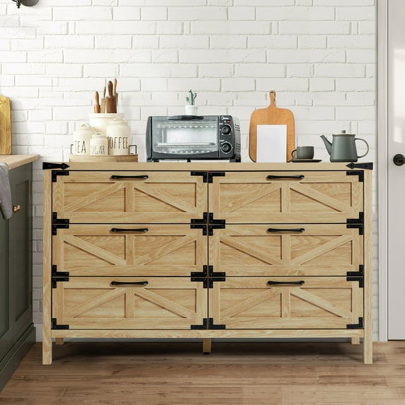 Kadyn Natural Chest of Drawers, 6 Drawer Dresser for Bedroom, Modern Storage Cabinet for Living Room, Nursery Dresser, Decorative Storage Cabinet for Living Room, Hallway, Entryway