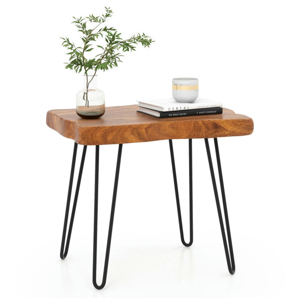 Rustic Teak Wood and Black Metal Rectangular End Table