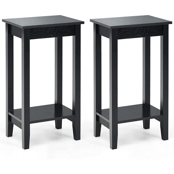 Kadyn Nightstand,Desktop Table,Side Table,End Tables,Set of 2 Versatile 2-Tier End Table with Storage Shelf-Black