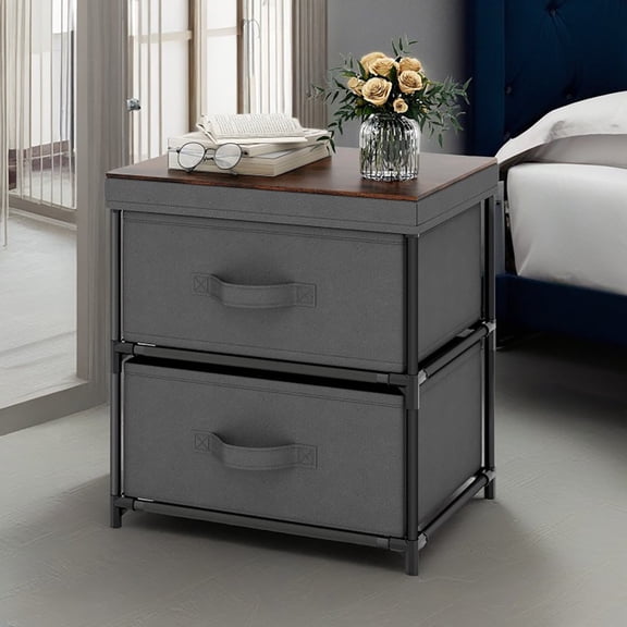 Kadyn Nightstand with 2 Drawers, Bedside Table Small Dresser with Removable Fabric Bins for Bedroom ,Gray