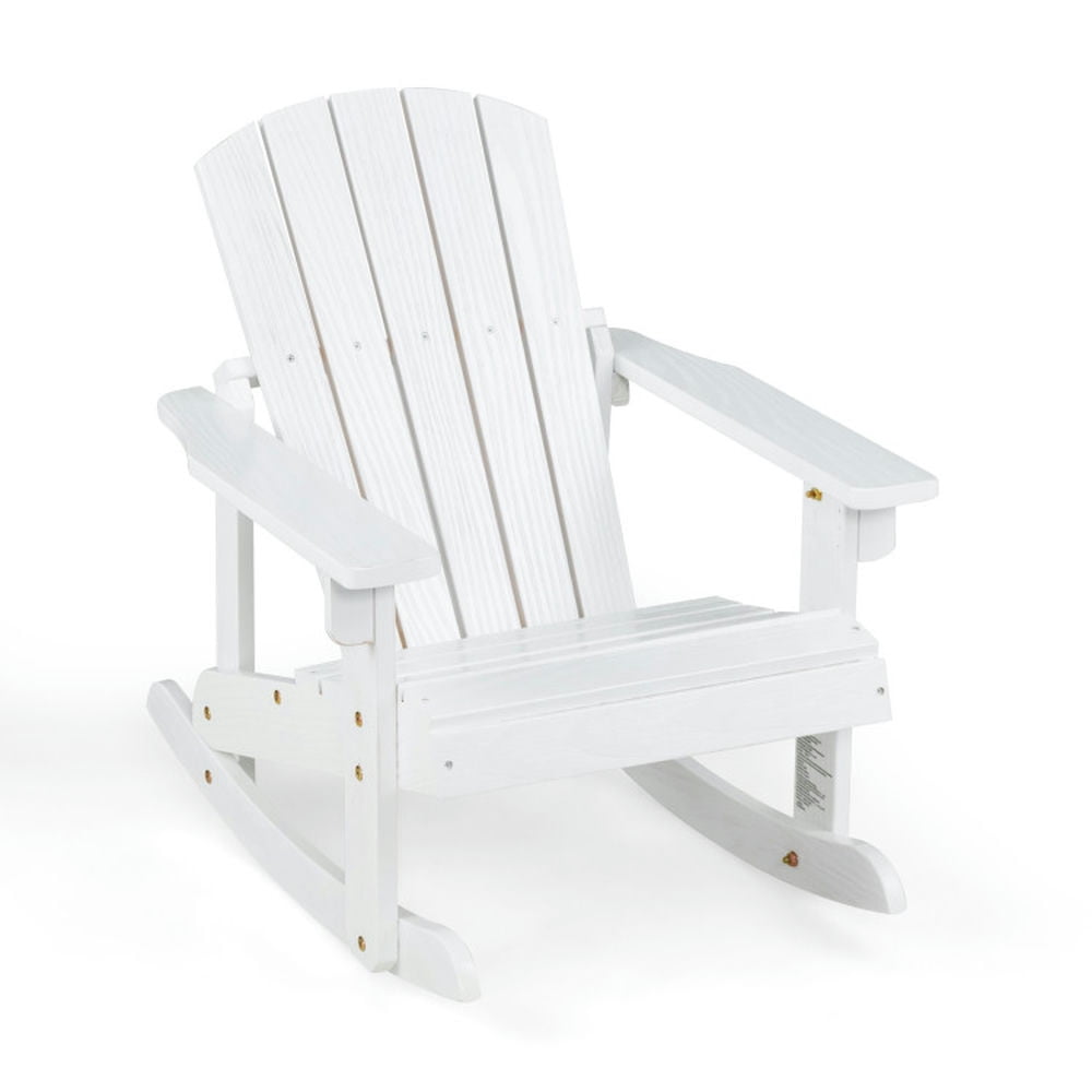 Kadyn Nursery Rocking Chair,Kids Rocker Glider Chair,Outdoor Wooden Kid Adirondack Rocking Chair with Slatted Seat-White