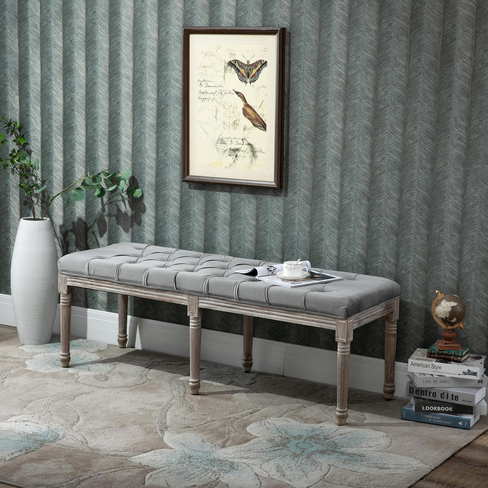 Kadyn Ottoman Bench with Button Tufted, Thick Padding and Wood Legs ...