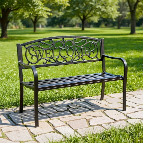 Kadyn Outdoor Bench, Outdoor Dining Bench, Outdoor Furniture Steel Frame Porch Garden Bench-bronze