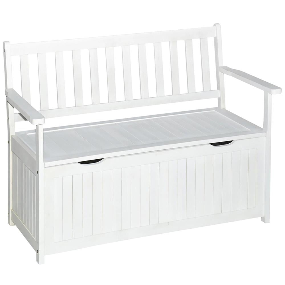 White Acacia Wood Outdoor Storage Bench with Waterproof Lining
