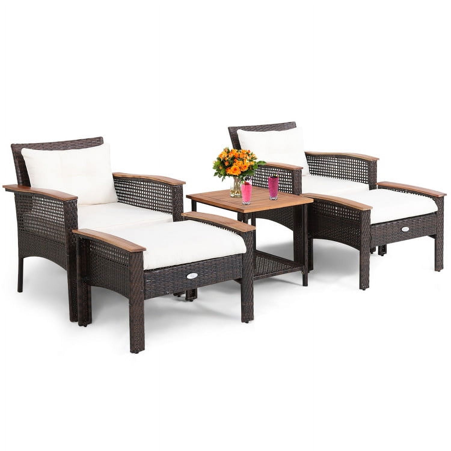 Kadyn Outdoor Bistro Conversation Set, 5 Pieces Patio Rattan Furniture Set with Acacia Wood Table, Patio Furniture Sets