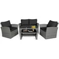 thumbnail image 1 of Kadyn Outdoor Bistro Conversation Set, Patio Furniture Sets, 4 Pieces Patio Rattan Furniture Set Sofa Table with Storage Shelf Cushion-Black, 1 of 11