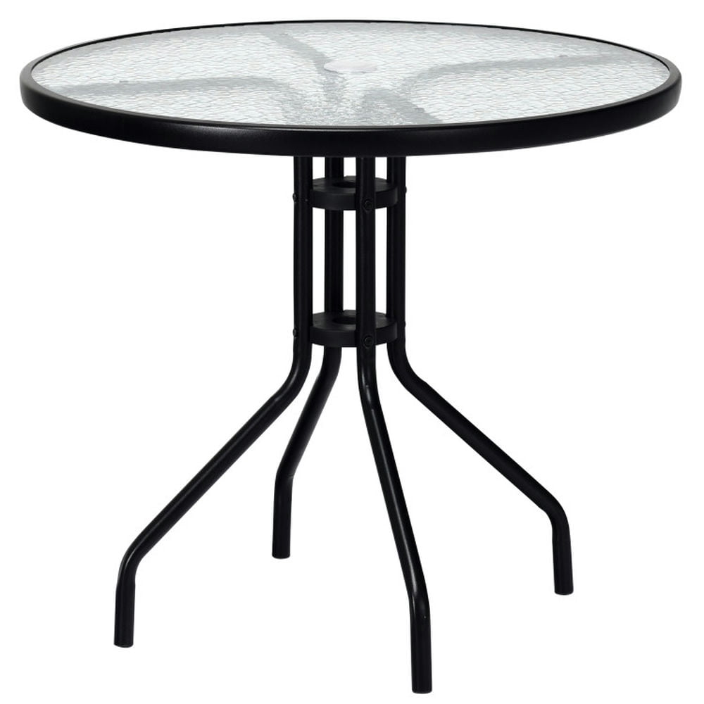32'' Black Outdoor Patio Table with Tempered Glass Top