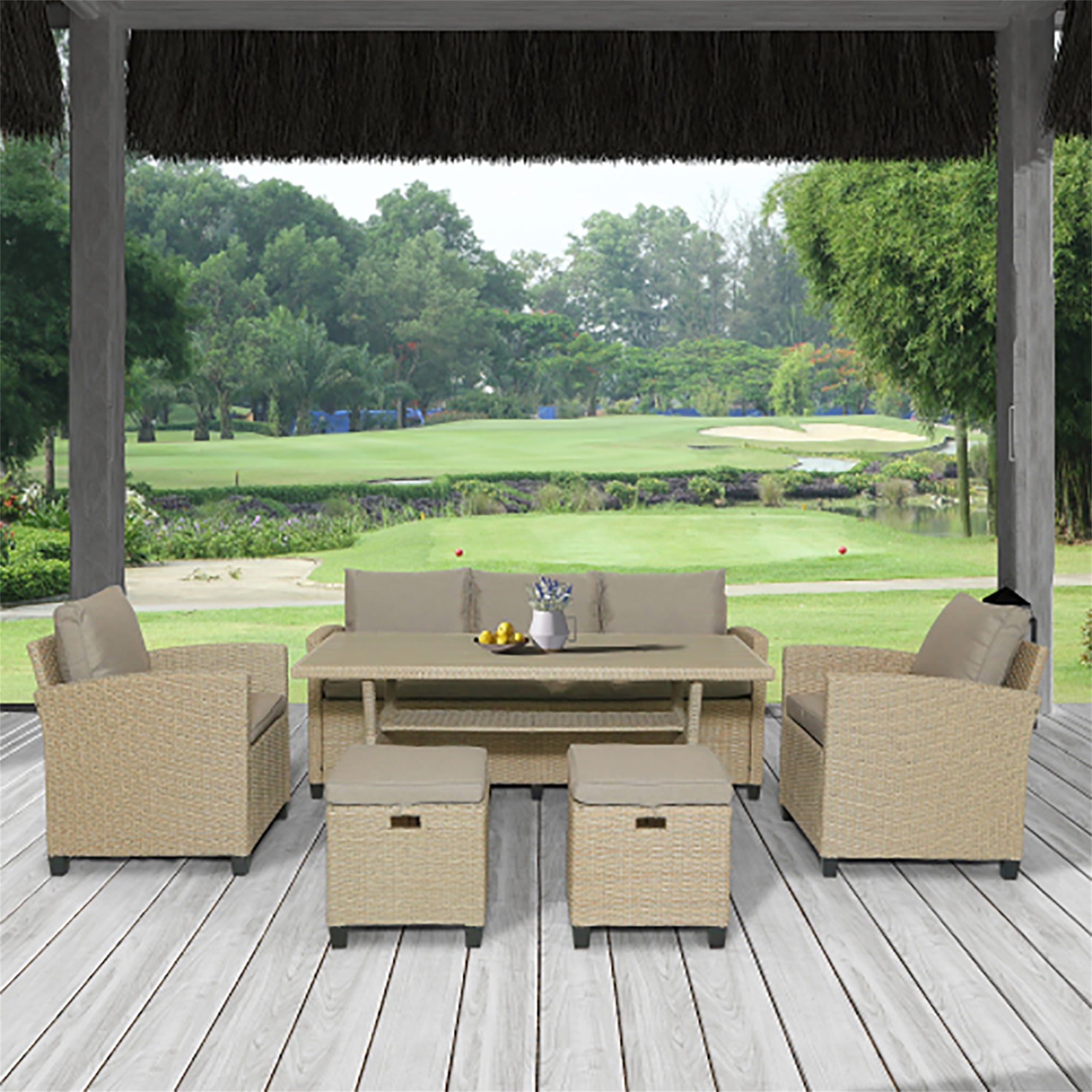 Kadyn Outdoor Patio Furniture Set, 6 Piece Combination Outdoor Patio Set Wicker Conversation Set Patio Sofa Table Set for Patio Backyard Lawn Porch Poolside Balcony, Brown Kadyn Outdoor Patio Furniture Set, 6 Piece Combination Outdoor Patio Set Wicker Conversation Set Patio Sofa Table Set for Patio Backyard Lawn Porch Poolside Balcony, Brown