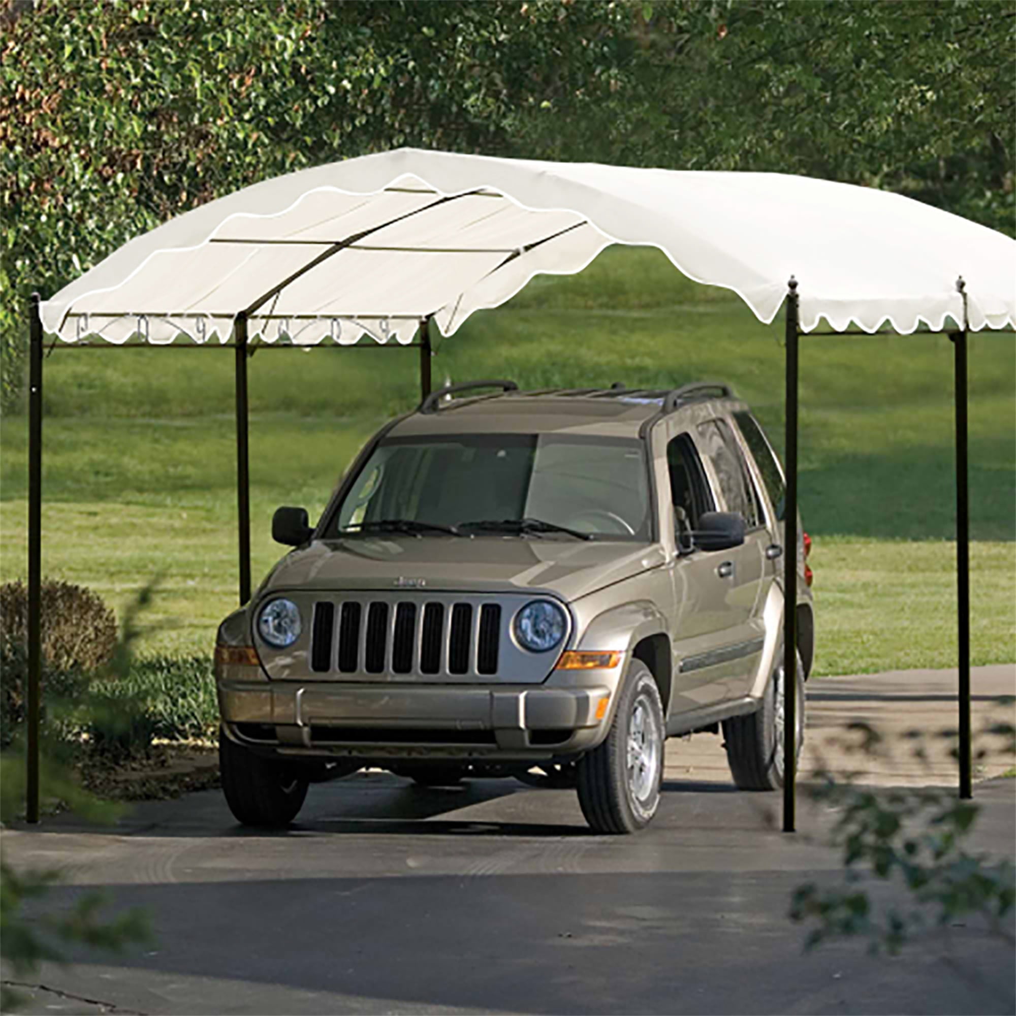 Kadyn Outdoor Patio Iron Carport Shelter Garage Tent, Garden Storage Shed with Anchor Kit, White Kadyn Outdoor Patio Iron Carport Shelter Garage Tent, Garden Storage Shed with Anchor Kit, White