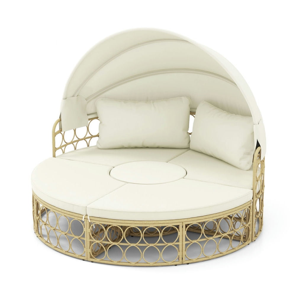 Round Window Daybed Kadyn Outdoor Patio Round Daybed with Retractable Canopy and Soft ...
