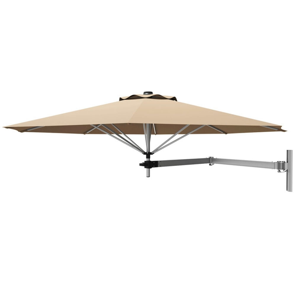 Kadyn Outdoor Patio Umbrella, Outdoor Table Umbrella, 8ft Wall-Mounted Telescopic Folding Tilt Sun Shade Umbrella-Beige