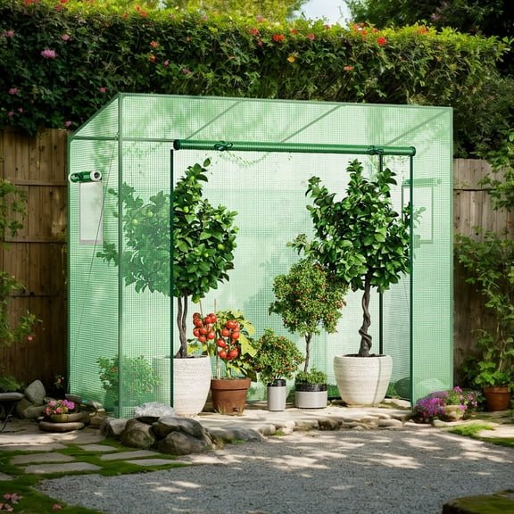 Kadyn Outdoor Portable Walk-in Greenhouse with PE Cover Heavy-Duty Metal Frame Roll-up Zipper Door