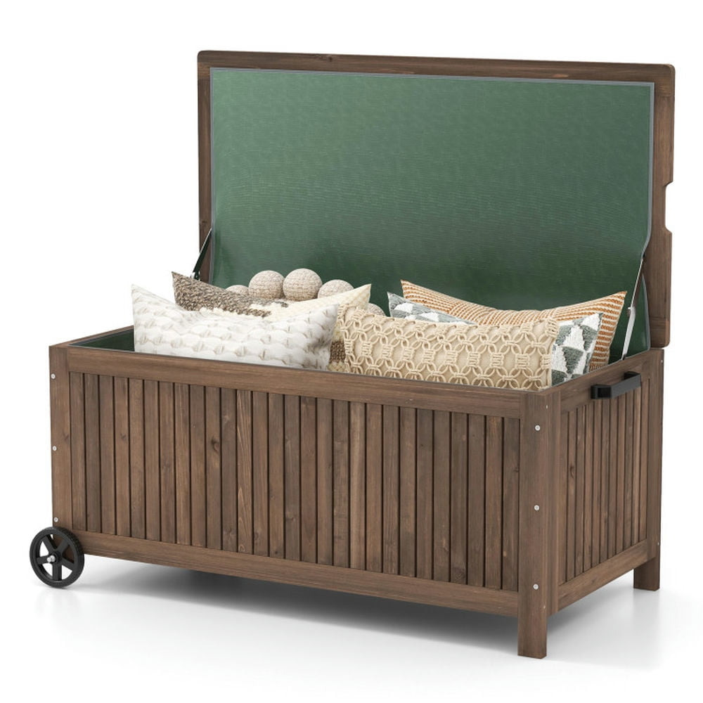 56 Gallon Brown Fir Wood Deck Box with Wheels
