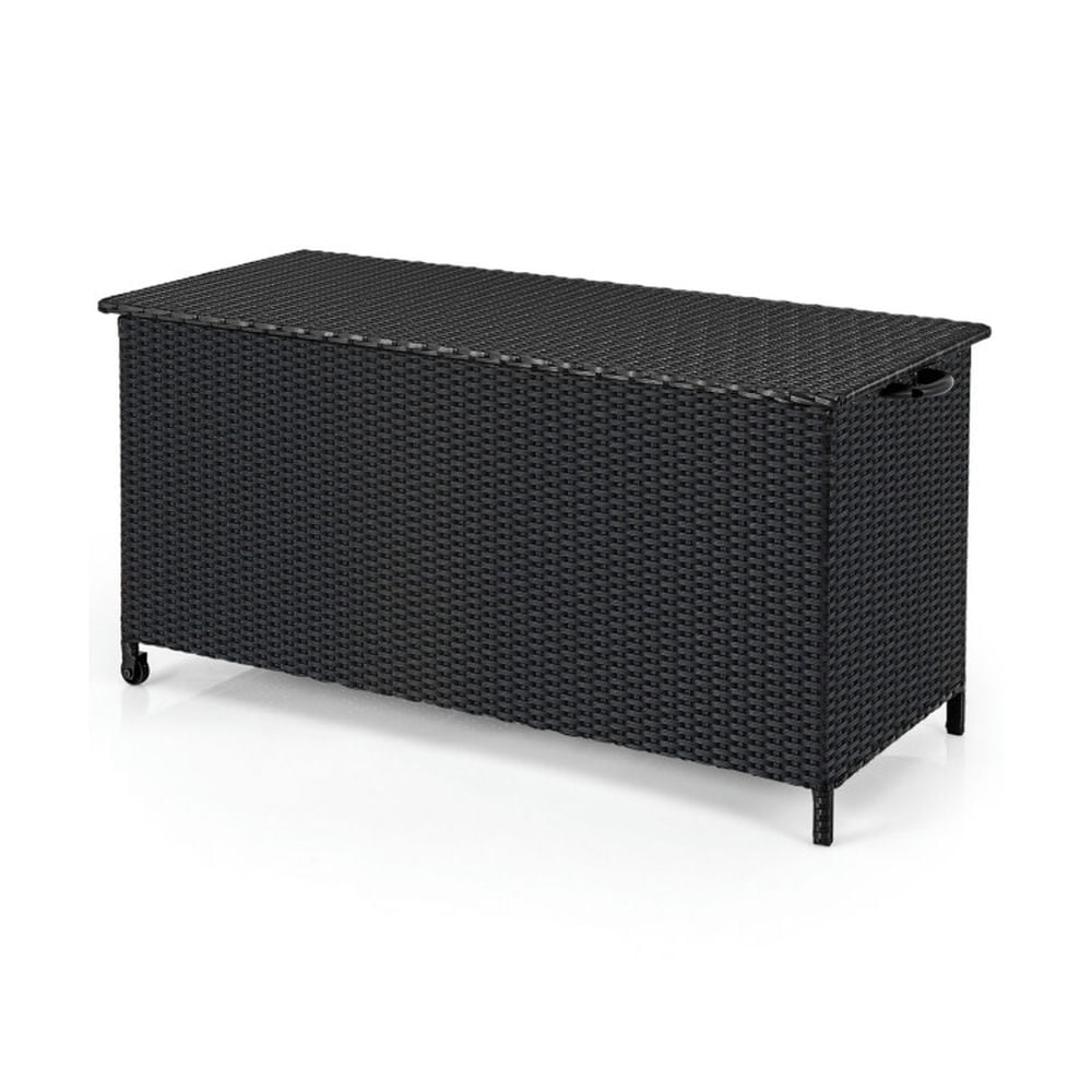 Black Wicker 85 Gallon Outdoor Deck Box with Wheels