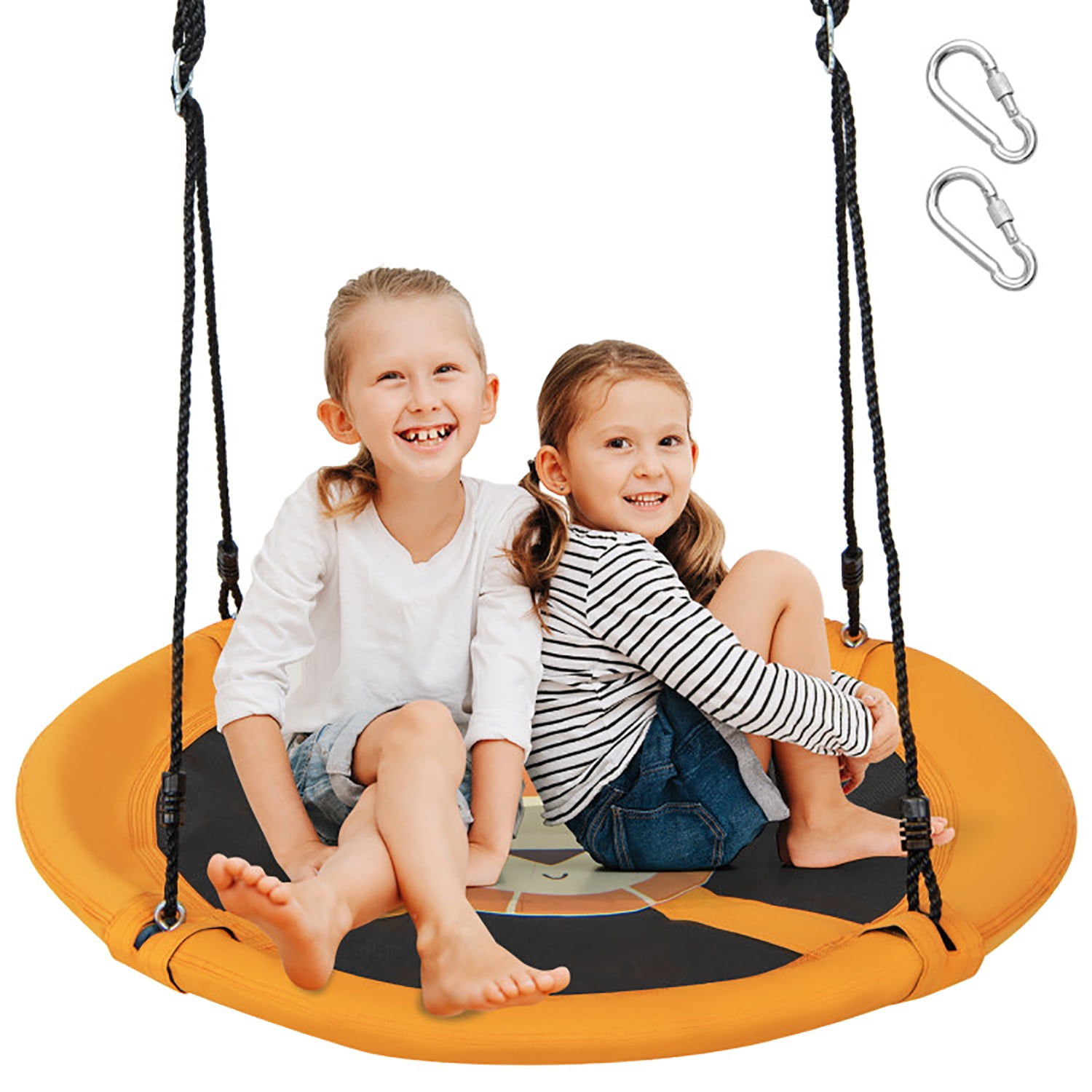 Kadyn Outdoor Swing Hanging Swing Bench Chair 40 Inches Saucer Tree Swing Round with Adjustable Ropes and Carabiners Yellow Walmart