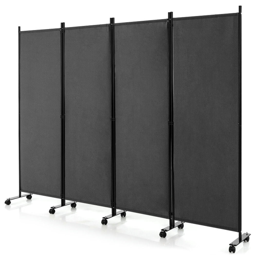 Kadyn Partition Room Dividers,Privacy Screen, 4-Panel Folding Room Divider 6 Feet Rolling Privacy Screen with Lockable Wheels-Gray
