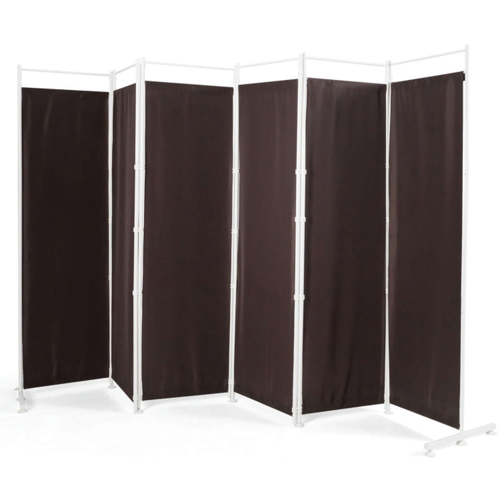 Brown Polyester 6-Panel Folding Room Divider with Steel Frame