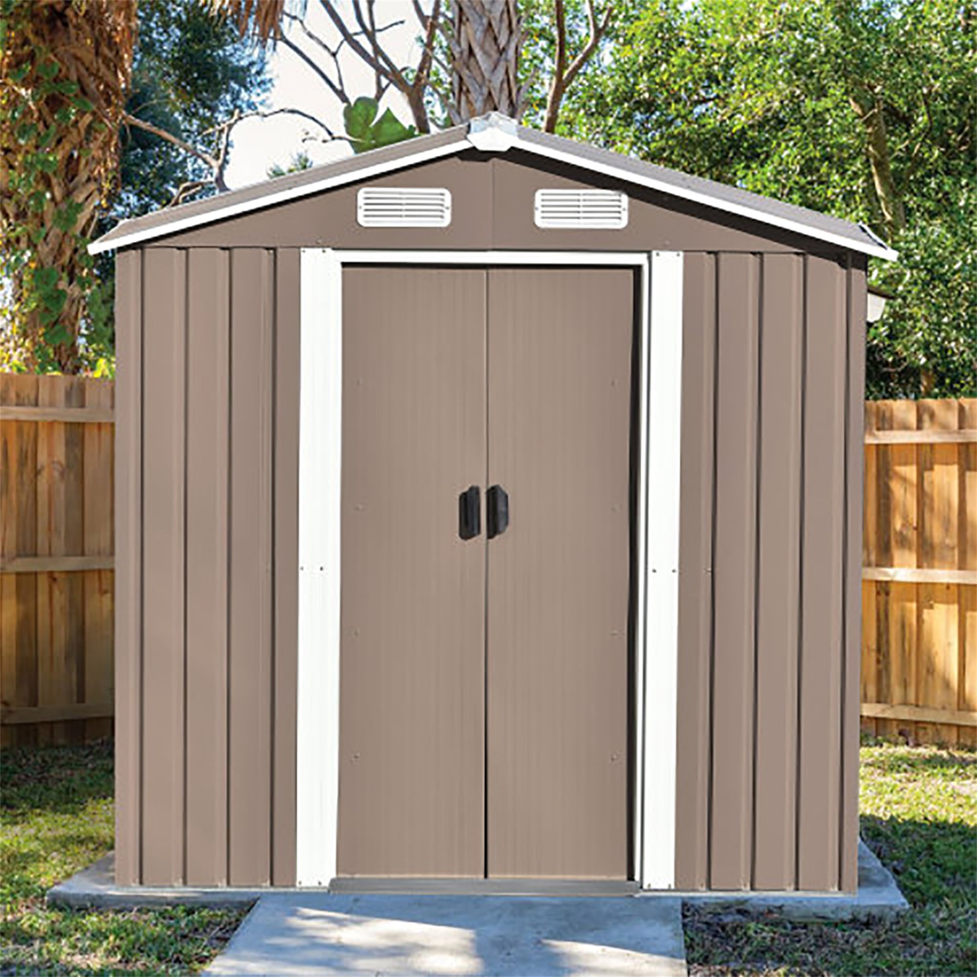 Kadyn Patio 6ft x 4ft Bike Shed Garden Shed with Locking Door Metal Storage with Vent and Foundation Tool Cabinet for Backyard, Lawn, Garden, Brown Kadyn Patio 6ft x 4ft Bike Shed Garden Shed with Locking Door Metal Storage with Vent and Foundation Tool Cabinet for Backyard, Lawn, Garden, Brown