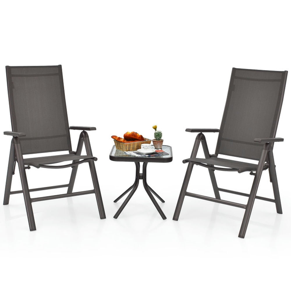 Gray Aluminum Folding Dining Chairs with Adjustable Reclining Backrest, Set of 2