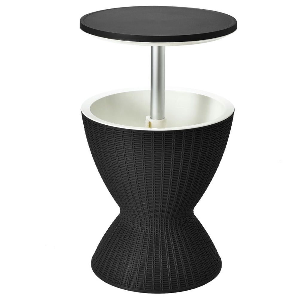 Kadyn Patio Bar Furniture,Outdoor Patio Furniture,3 in 1 8 Gallon Patio Rattan Cooler Bar Table with Adjust Ice Bucket-Black