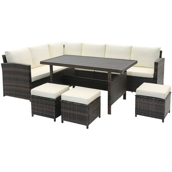 Kadyn Patio Conversation Table Chair Set, Outdoor Collection Set, 7 Pieces Wicker Patio Furniture Set-White