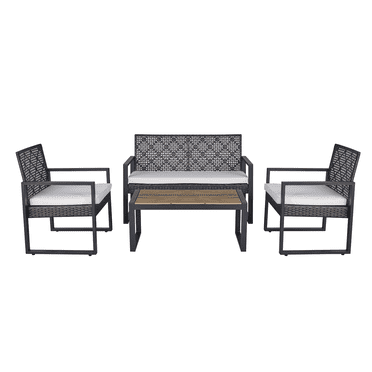 Kadyn 4 Piece Patio Seating Set, Wicker Patio Furniture Sets with Wood Table, PE Rattan Outdoor Sofa Set for Balcony, Brown