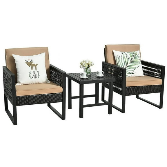 Kadyn Patio Furniture Sets, 3 Pieces Patio Rattan Bistro Cushioned Furniture Set, Outdoor Bistro Conversation Set