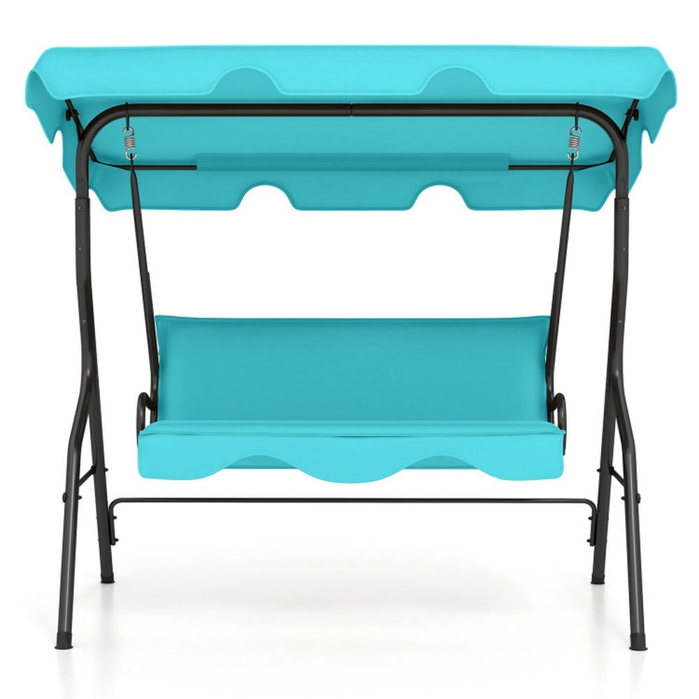Turquoise 3-Person Steel Outdoor Patio Swing with Canopy