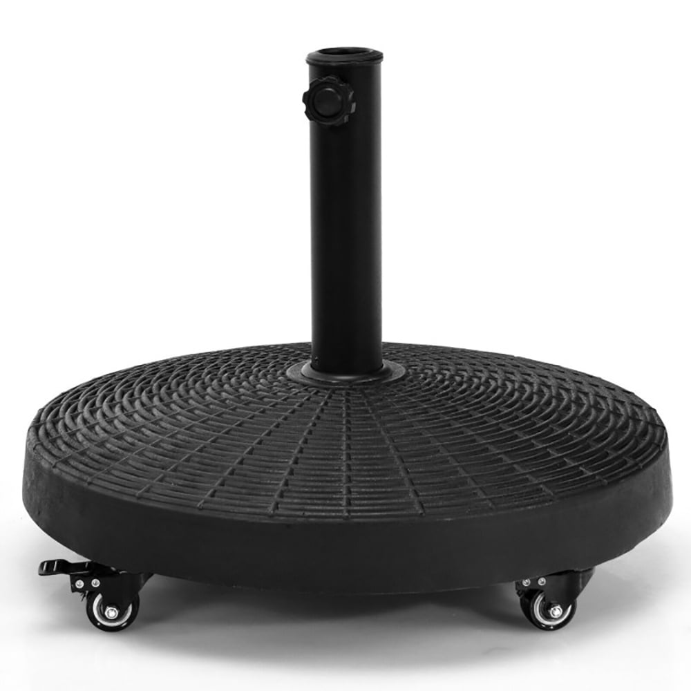 Black Steel Round Parasol Base with Lockable Wheels