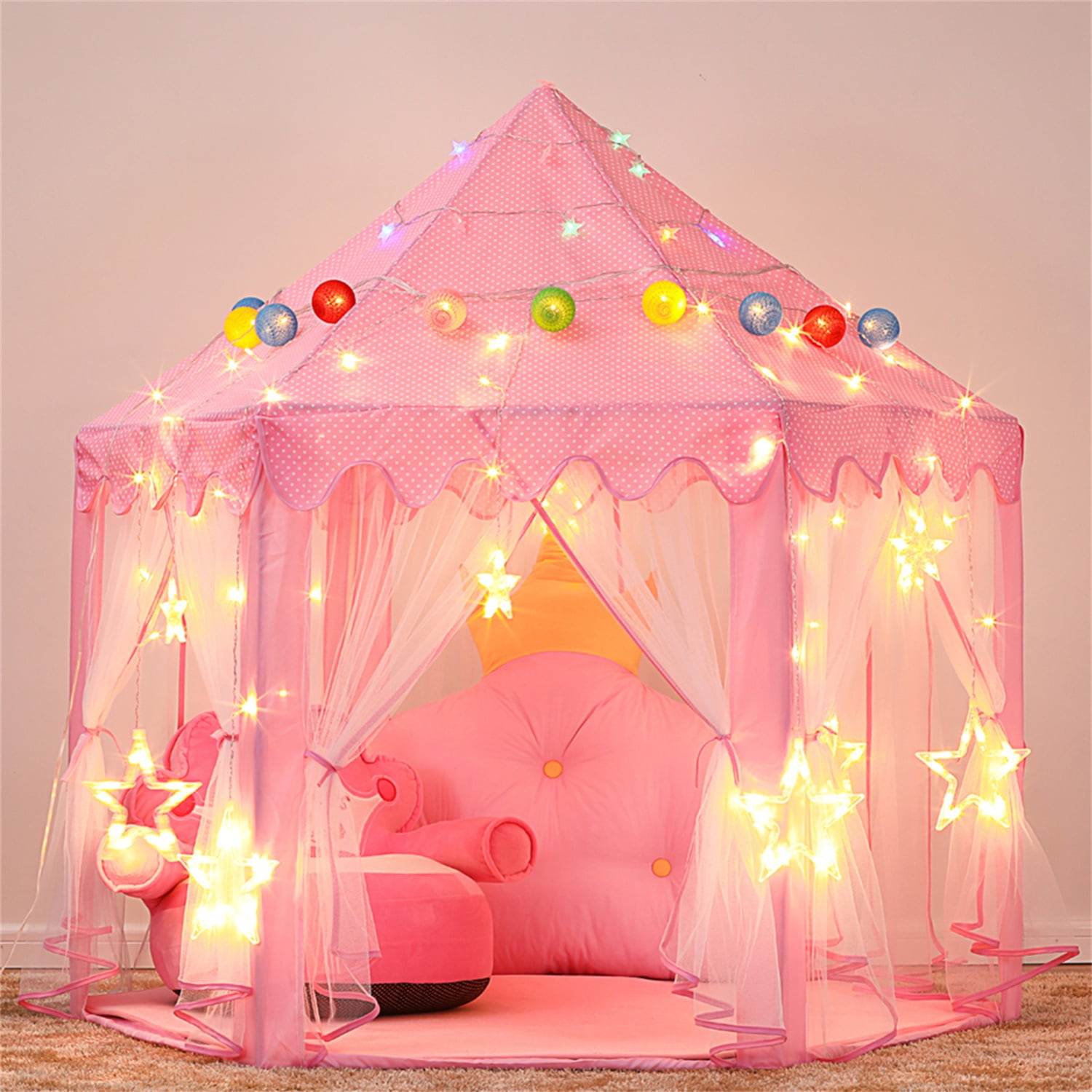 Kadyn Pink Play Tent for Kids, Kids Play Tent with Warm Color LED Lights and Carry Bag, Toddler Tent Kadyn Pink Play Tent for Kids, Kids Play Tent with Warm Color LED Lights and Carry Bag, Toddler Tent