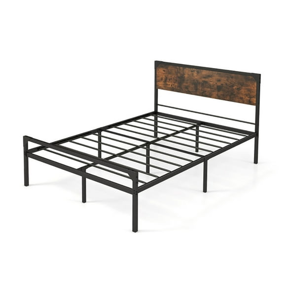Kadyn Platform Bed Frame Full Size with Rustic Vintage Wood Headboard, Mattress Foundation, Strong Metal Slats Support, No Box Spring Needed