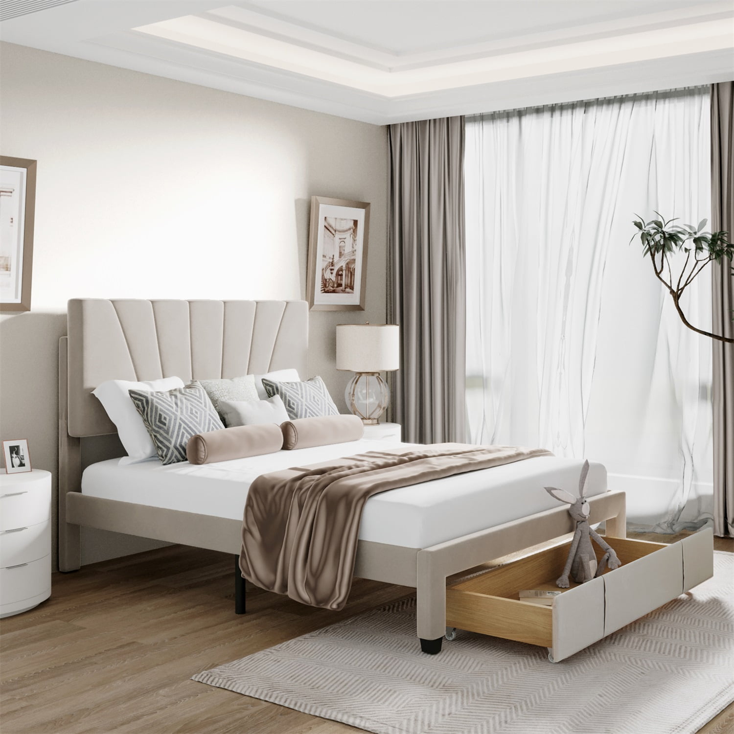 Kadyn Platform Storage Bed with Drawers, Queen Bed Frame with Headboard, Upholstered Platform Bed, No Box Spring Needed, Beige&Queen Kadyn Platform Storage Bed with Drawers, Queen Bed Frame with Headboard, Upholstered Platform Bed, No Box Spring Needed, Beige&Queen