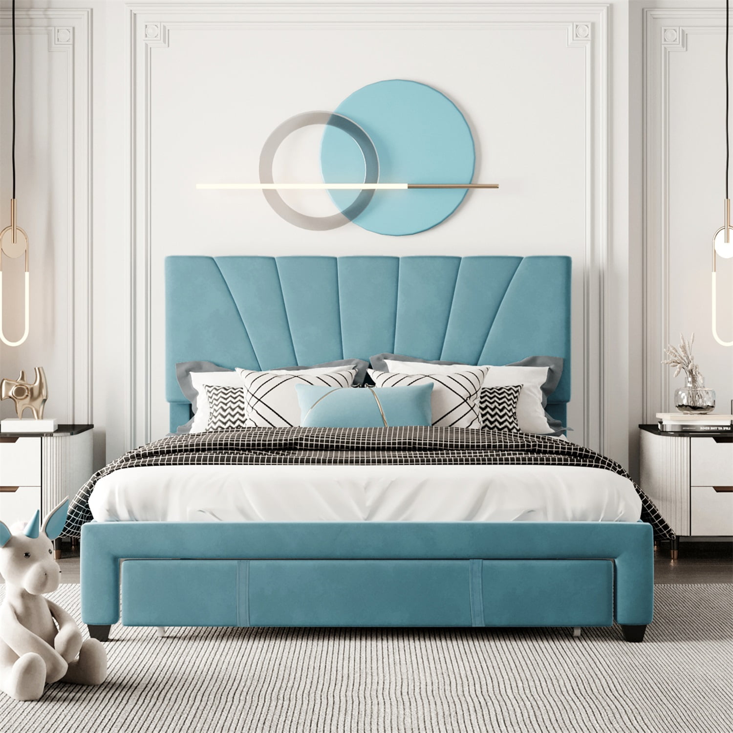 Kadyn Platform Storage Bed with Drawers, Queen Bed Frame with Headboard, Upholstered Platform Bed, No Box Spring Needed, Blue&Queen Kadyn Platform Storage Bed with Drawers, Queen Bed Frame with Headboard, Upholstered Platform Bed, No Box Spring Needed, Blue&Queen