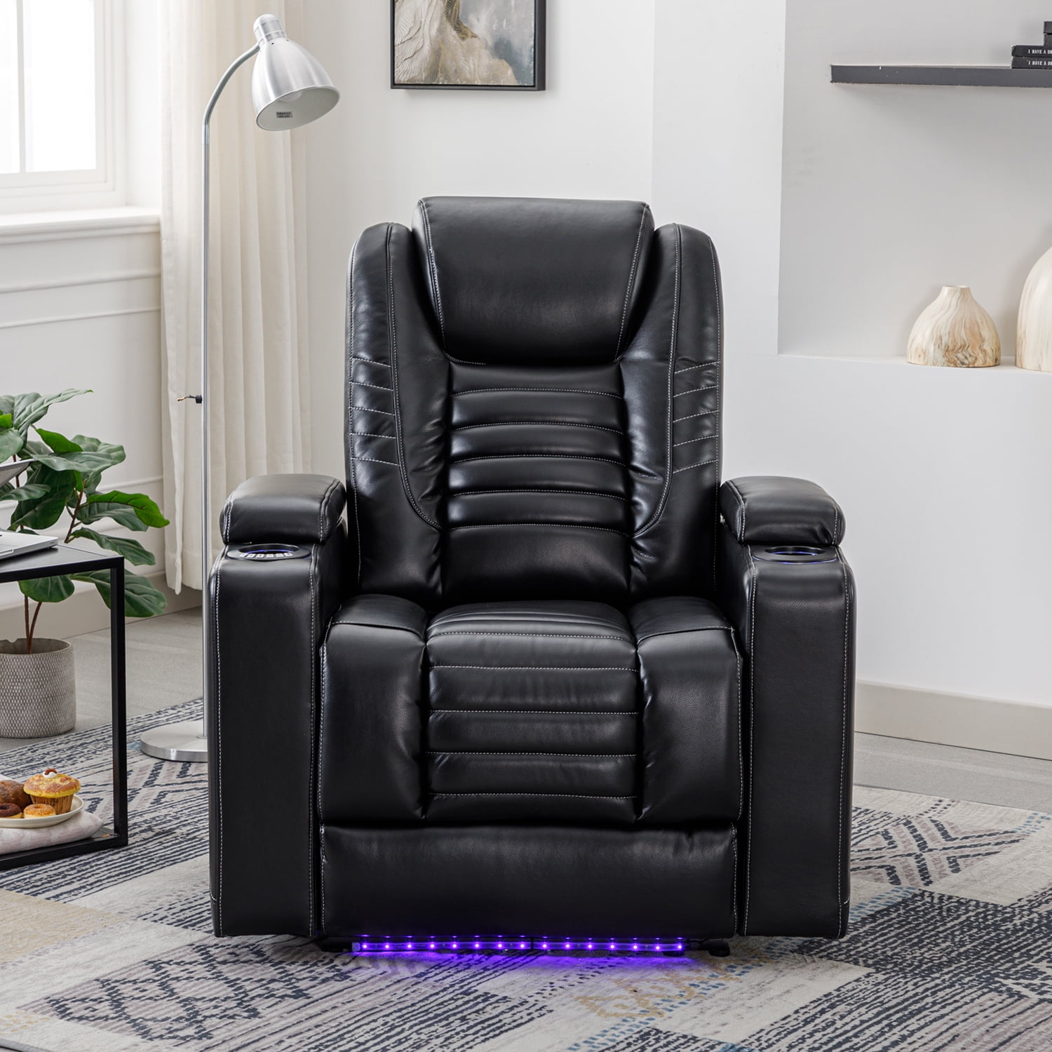 Kadyn Power Motion Recliner, PU Leather Recliner Chair with Adjustable Headrest, Modern Home Theater Seating with Hidden Arm Storage and Cup Holder Design, Black Kadyn Power Motion Recliner, PU Leather Recliner Chair with Adjustable Headrest, Modern Home Theater Seating with Hidden Arm Storage and Cup Holder Design, Black