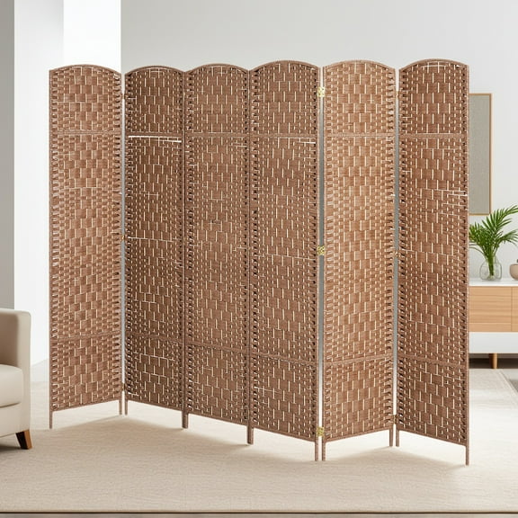 Kadyn Privacy Screens and Panels, 6 Panel Folding Privacy Screen, 6FT Tall Portable Wicker Weave Partition Wall Divider, Natural