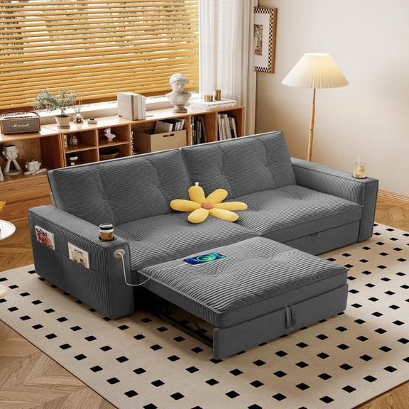 Kadyn Pull Out Sofa Bed for Sitting & Sleeping, Multi-Functional Furniture for Bedroom, Apartment with Durable Corduroy Fabric, Gray