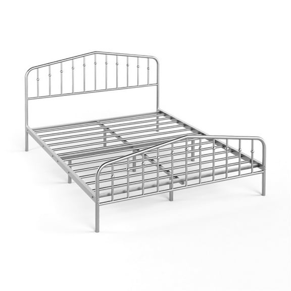 Kadyn Queen Size Metal Bed Frame with Headboard and Footboard, Silver Heavy Duty Mattress Foundation with Slat Support, No Box Spring Needed,Noise Free