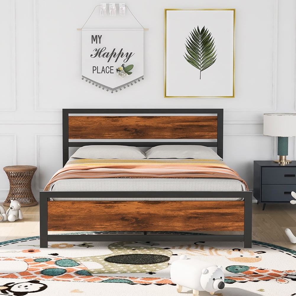 Kadyn Queen Size Platform Bed, Wood Bed Frame with Headboard and Footboard, Metal Bed Frame for Bedroom, No Box Spring Needed, Black Kadyn Queen Size Platform Bed, Wood Bed Frame with Headboard and Footboard, Metal Bed Frame for Bedroom, No Box Spring Needed, Black