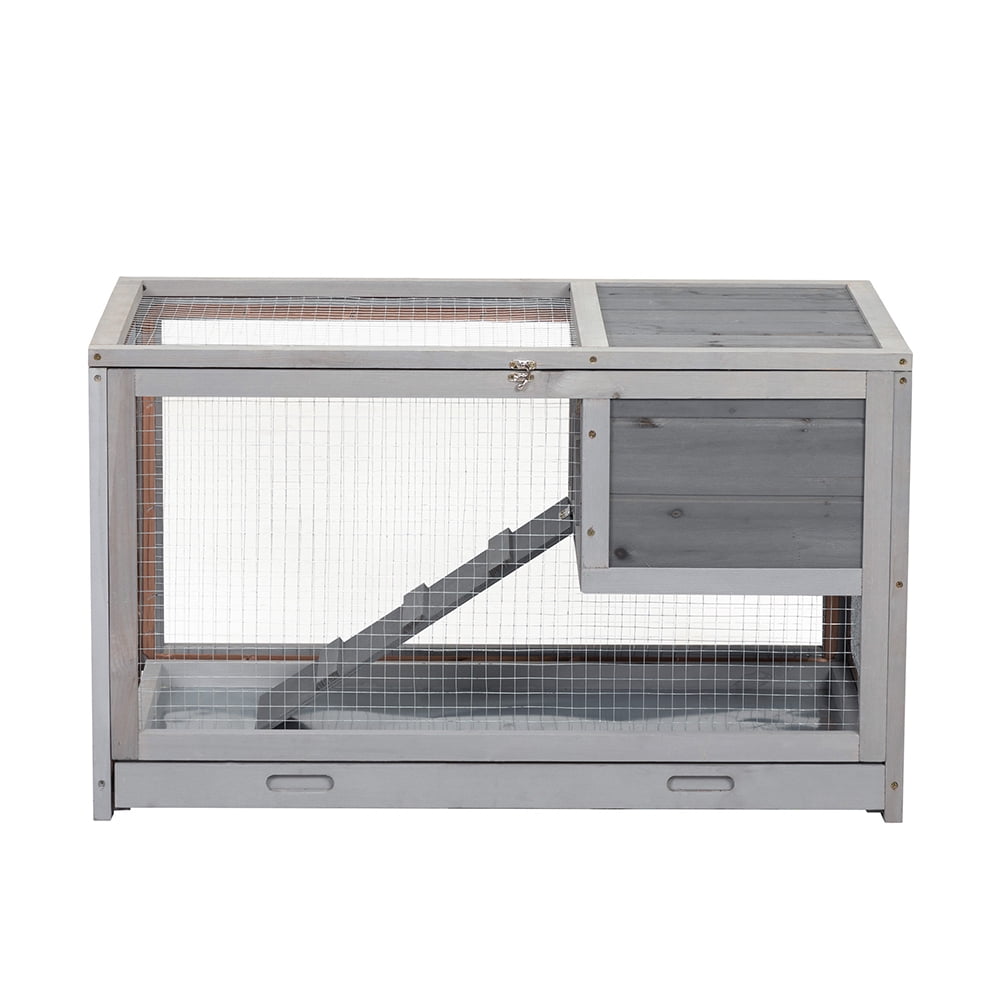 Kadyn Rabbit Cage with Pull-Out Roof and Removable Tray for Indoor-Outdoor Compartment, Large Rabbit Cage with Ladder, Gray Kadyn Rabbit Cage with Pull-Out Roof and Removable Tray for Indoor-Outdoor Compartment, Large Rabbit Cage with Ladder, Gray