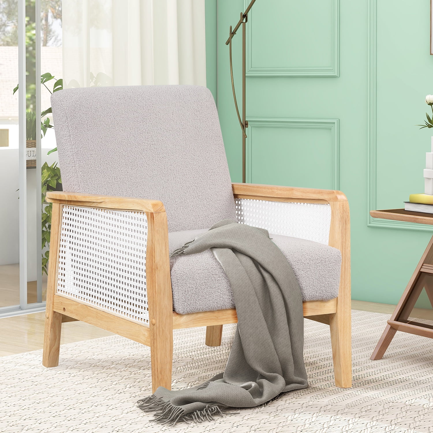 Kadyn Rattan Mesh Upholstered Accent Chair, Mid-Century Armchair for Living Room, Altay Velvet Armchair with Solid Wood Frame, Grey Kadyn Rattan Mesh Upholstered Accent Chair, Mid-Century Armchair for Living Room, Altay Velvet Armchair with Solid Wood Frame, Grey