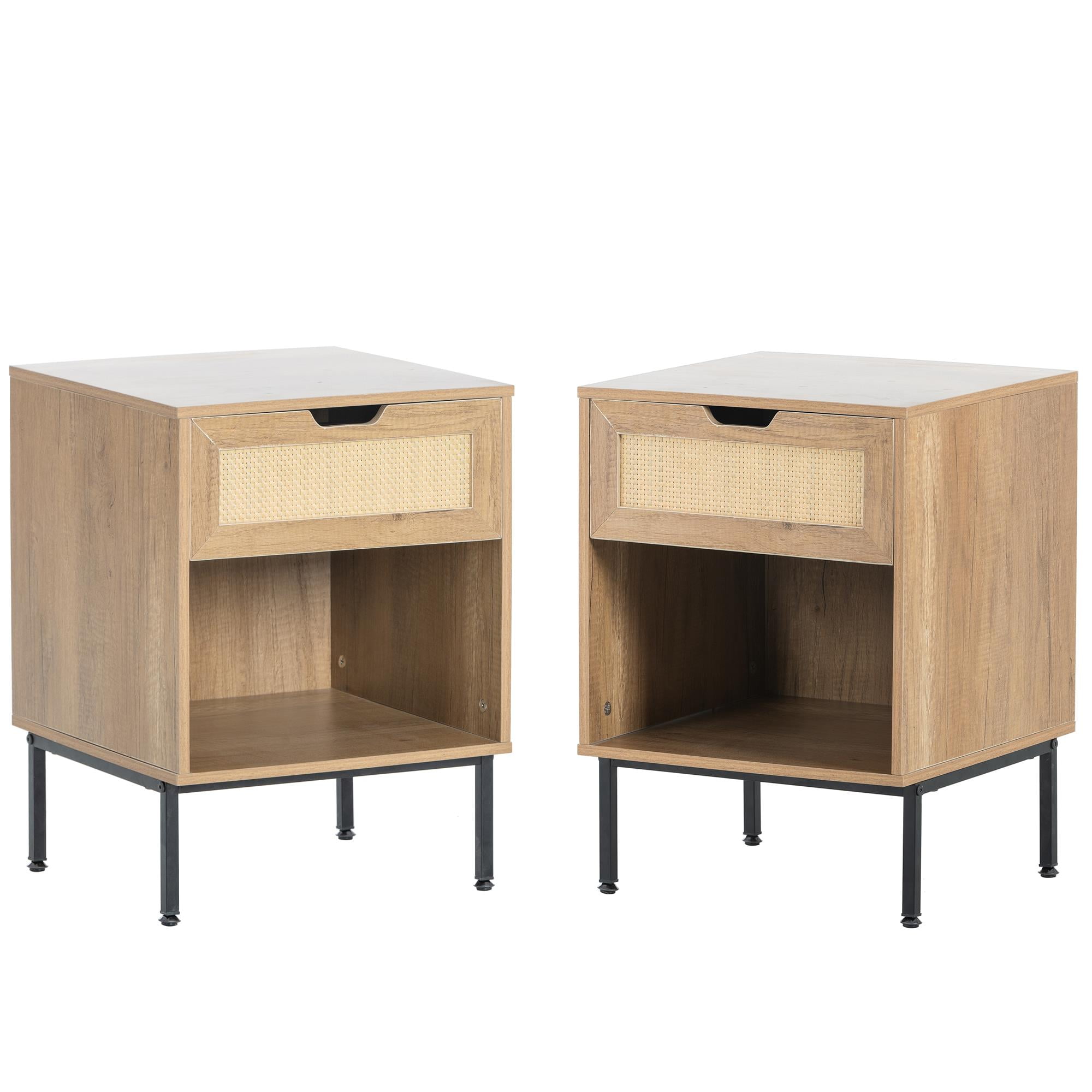 Kadyn Rattan Nightstand Set of 2, Natural Bedside Table with Drawers and Open Shelves for Bedroom Kadyn Rattan Nightstand Set of 2, Natural Bedside Table with Drawers and Open Shelves for Bedroom