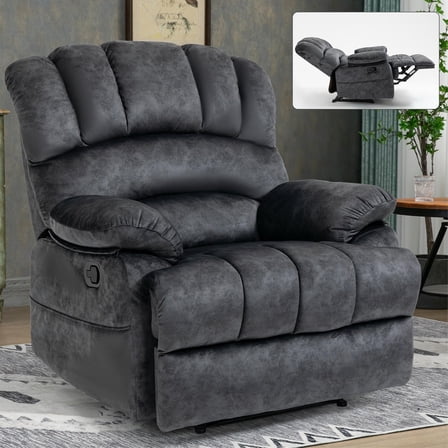 Kadyn Reclining Chair with Velvet Fabric, Large Manual Adjustable Recliner Seat for Living Room, Bedroom, Home Office, Grey