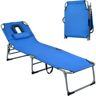 Kadyn Relaxing chair, Patio Lounge Chair, Recliner, Folding Chaise Lounge Chair with Face Hole for Beach-Blue