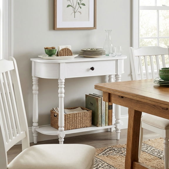 Kadyn Retro Console Table with a Handy Drawer, 36"L Wooden 2-Tier Entryway Table for Hallway, Living Room, White