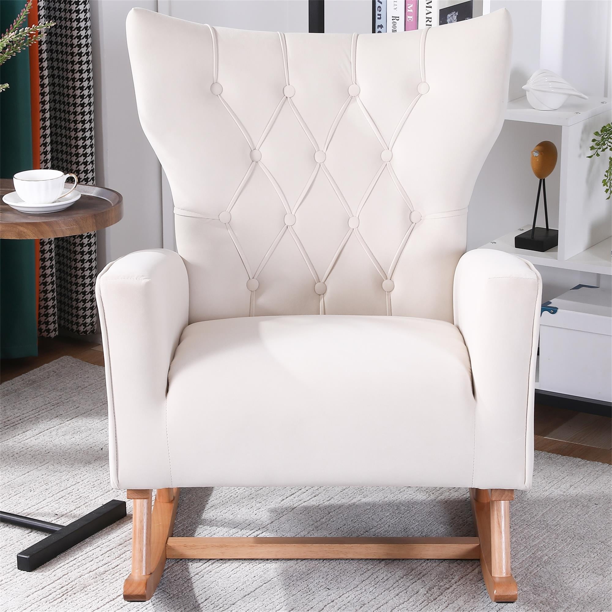 Kadyn Rocking Chair Nursery Armchair with High Back for Baby Room, Beige Kadyn Rocking Chair Nursery Armchair with High Back for Baby Room, Beige