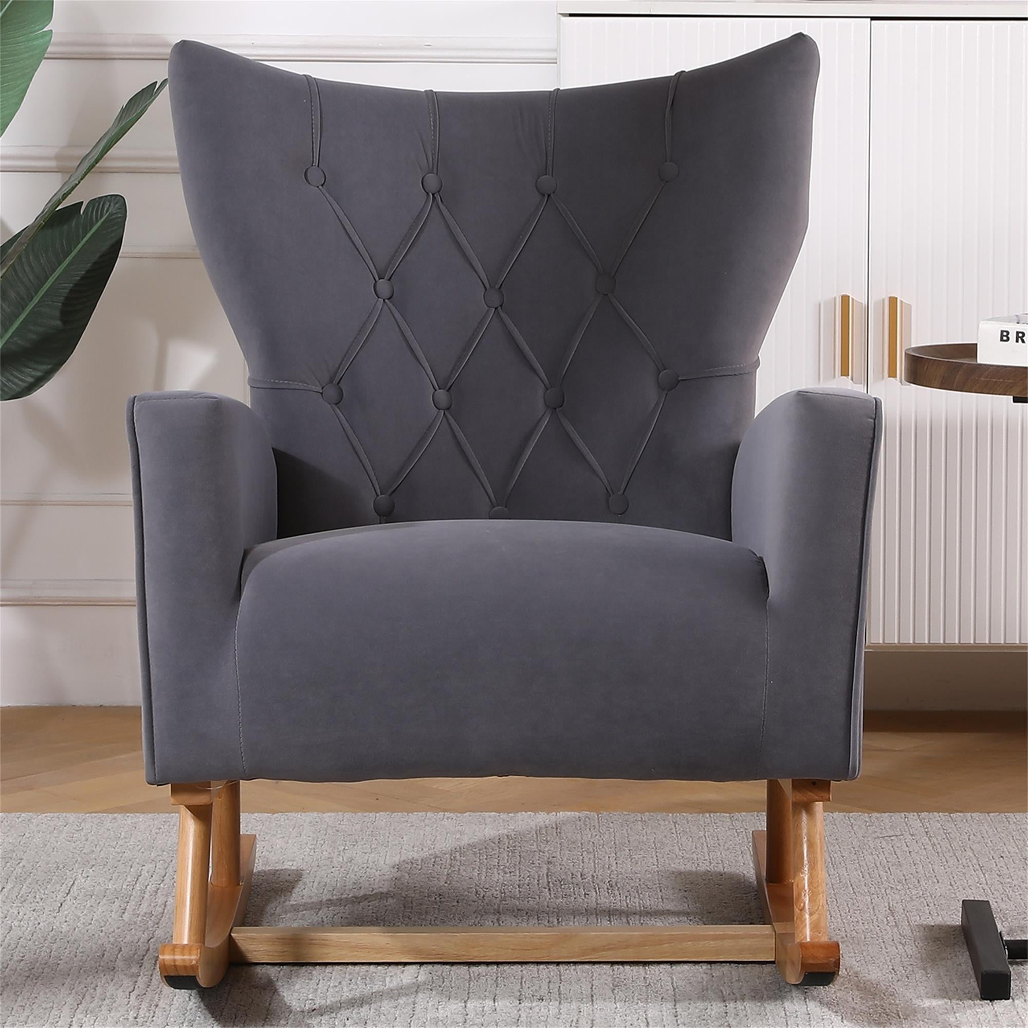 Kadyn Rocking Chair Nursery Armchair with High Back for Baby Room, Grey Kadyn Rocking Chair Nursery Armchair with High Back for Baby Room, Grey