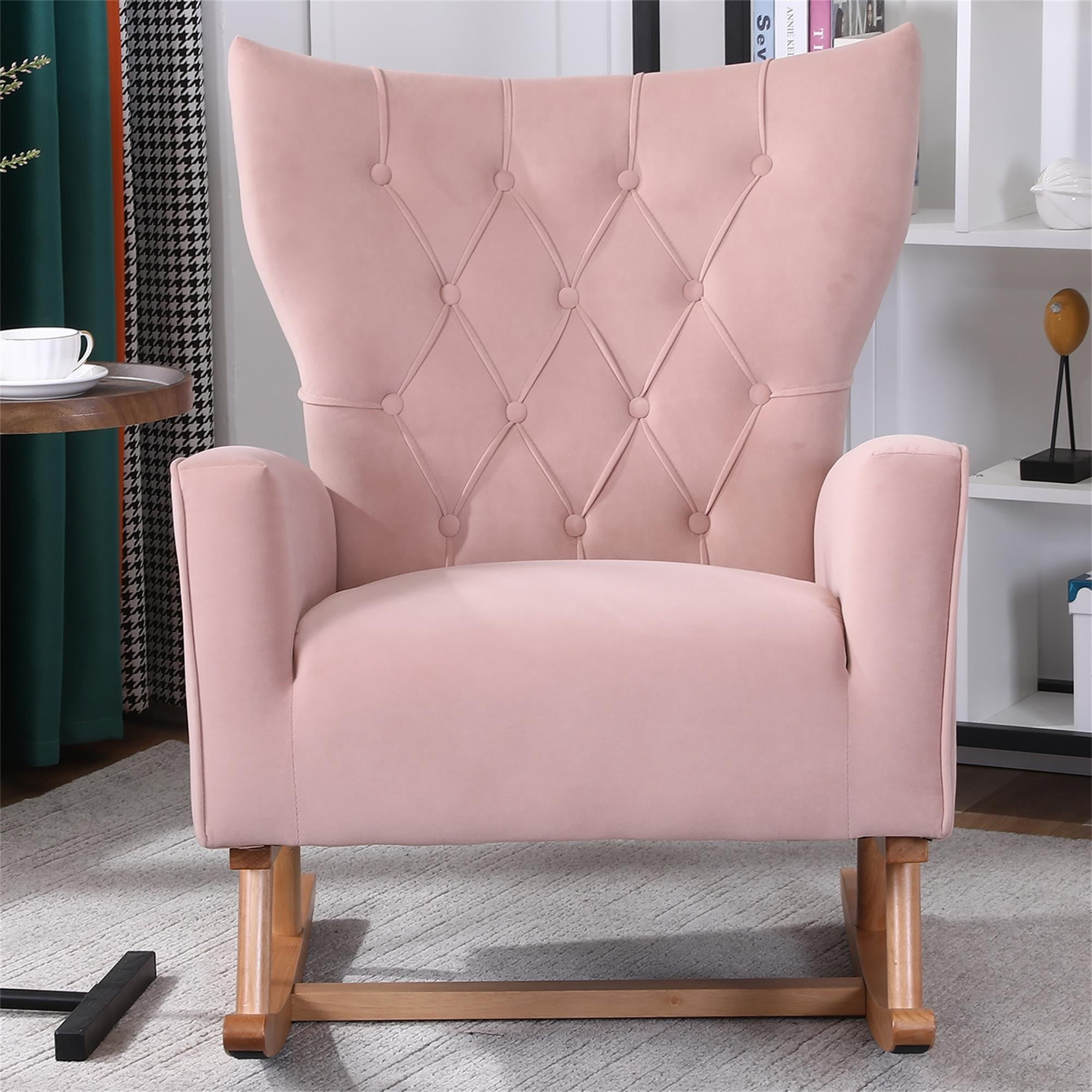 Kadyn Rocking Chair Nursery Armchair with High Back for Baby Room, Pink Kadyn Rocking Chair Nursery Armchair with High Back for Baby Room, Pink